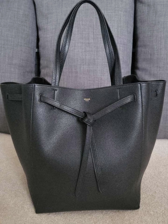 Celine Handbags - Celine Black Pebbled Leather Knot-Front Tote